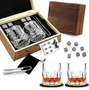 Sheremart Sculpture Set, Sheremart Sculpture Sets with Whiskey Stones, 200ml Whiskey Glasses Set of 2, Stemless Wine Glasses,Wooden Gift Box,Gifts for Dad Husband (B Package)