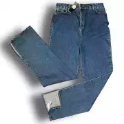 Boohoo Tall US 12 Women's Tall Laddered split Hem High Rise Jean Mid Blue NWT