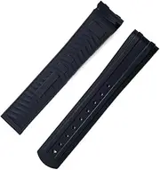 KTKBXUDMUL FKM Fluorous Rubber 20mm Curved End for Omega Strap for Seamaster 300 Diving Belt Fold Buckle Replacement Watch Band(Black,20MM_Silver Buckle)