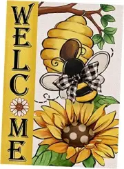 Welcome Spring Summer Bumble Sunflower Decorative Garden Flag, 12" x 18" Bee