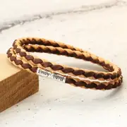 Personalised Cork Bracelet-Sterling Silver Clasp-Double Wrap 5mm Natural/Brown