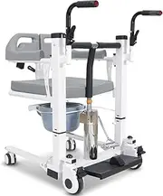 EQUIPMED 4in1 Patient Lift Transfer Chair, Easy Hydraulic Height Adjustment, Shower Compatible, Over Toilet, Removable Commode, for Seniors Elderly Disabled