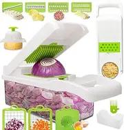 BREENHILL Vegetable Chopper 14 in 1 Vegetable Cutter Mandoline Slicer Dicer Shredder Grater Food Potato Onion Multifunctional Food Processer Easy to Clean (14, White Green)