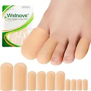Welnove Toe Caps and Toe Protectors - 10 Pack Silicone Toe Sleeves Toe Protectors - Toe Cushions for Pain Relief, Toe Protection for Corns, Calluses (Multi-Size, Beige)
