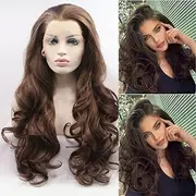 KAMIMASU 6# Brown Wigs Lace Front Wig Curly 13x3 Lace Heat Resistant Fiber High Density Glueless Wigs for Women, Drag Queen Cosplay Wig