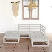 6 Piece Garden Lounge Set, White Solid Pinewood Patio Furniture, Outdoor Chairs and Table, Modular Rattan Set for Garden/Porch with Middle/Corner Sofa, Small Wicker Bistro Terrace Piece