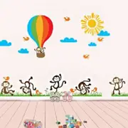 Naughty Monkey Hot Air Balloon Wallpaper Multi Wall Stickers