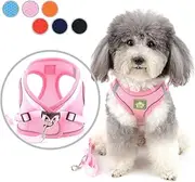 ZUNEA Small Dog Harness and Lead Set No Pull Puppy Vest Harnesses Adjustable Reflective Soft Mesh Step-in Pet Cat Harness Escape Proof for Walking, Bright Colors for Dogs Girl Boy Pink M