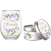 2pc True Friends 520ml Stemless Glass Tumbler & Candle Vanilla Scent Set