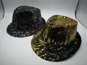 2 Pcs NO-Light Fedora Hat Meteor Star Sequin Gold Black New Year Party Costume