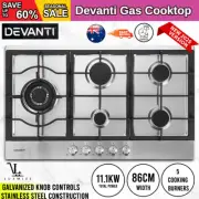 Devanti Gas Cooktop 86cm Kitchen Stove Cooker 5 Burner Stainless Steel NG/LPG