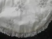 CHRISTMAS TREE SKIRT WHITE AND SILVER EMBELLISHED SNOWFLAKES