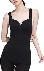 LECIEN(ルシアン) Lucien Women's Minimalist Slim Inner Power Shape Tank Top with Cup Molded Knitting Daily Liner Bra Top, Black, L