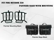 CANVAS PANNIER BAGS WITH MOUNTING BLACK Fit For Royal Enfield Meteor 350