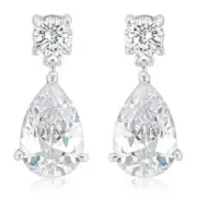 Silvertone Rhodium Plated Brass Women's Pear-Shaped Cubic Zirconia Drop Earrings