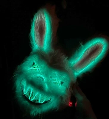 Halloween Cosplay Mask LED Glow Wire Light Up green Scary Soft Bunny Unisex Mask
