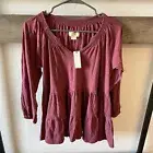 NWT Anthropologie Maeve Mauve Pink Babydoll Ruffle Top Tunic Peasant Blouse Sz S