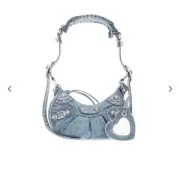 NEW Balenciaga Women's Blue Le Cagole XS Washed Denim Shoulder Purse Bag