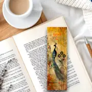 Peacock bookmark whimsical flowers gift for readers bookworms handmade