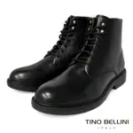 TINO BELLINI 男款 牛皮革拼接側拉鍊綁帶中筒靴