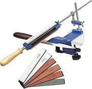 Knife Sharpener Kit, CWOVRS Professional Sharpeners with Quick-Clamp Design, Fixed-Angle Sharpening System Kit Abrasive Holding for Fine Grinding Polishing Tool, 6 Whetstones Blue BY-200S