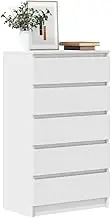 White Engineered Wood Drawer Cabinet 60x36x103 cm, Elegant Storage Solution with 5 Drawers – Modern Accent Furniture for Living Room, Kitchen, or Entryway