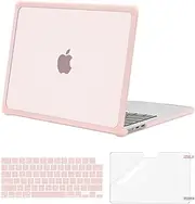 MOSISO Compatible with MacBook Air 13 inch Case 2025-2022 M4 A3240 M3 A3113 M2 A2681,Anti-Cracking Heavy Duty TPU Bumper Plastic Hard Case&Keyboard Skin&Screen Film for MacBook Air 13.6, Pink