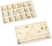 Nwvuop 2Pcs Jewellery Tray Organiser, Velvet Jewellery Storage Tray for Drawer Jewellery Display for Ring Earring Necklace(Beige)