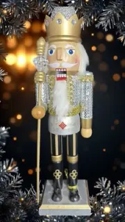 13” WOODEN NUTCRACKER King Crown CHRISTMAS Tree Decor Gold, Silver