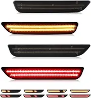 Dynamic LED Side Marker Lights Compatible with Ford Mustang 2010 2011 2012 2013 2014, Smoked Lens Front Amber Rear Red Fender Side Markers, Driver & Passenger Side Bumper Day Running Lights, Pack of 4