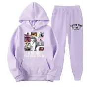 Taylor Swift The Eras Tour Hooded Sports Tracksuit Two-piece Outfits Long Sleeve Pullover Hoodies Sweatshirt Track Pants Trousers Set Purple M