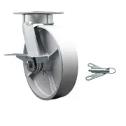 8 Inch KP Semi Steel Cast Iron Swivel Caster w/Ball Bearing & Brake/Swivel Lock