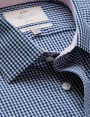 Hawes & Curtis Non-Iron Navy & White Gingham Check Extra Slim Shirt | Contrast Detail Size: 16" collar, 34" sleeve