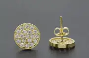 Real 10K Solid Yellow Gold 9.8mm Men's Round Ice out Stud Earrings 1.5gr