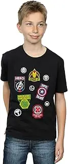 [Absolute Cult] Marvel Boys Avengers Hero Badges T-Shirt Black 9-11 Years