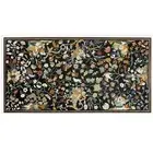 Rectangle Marble Dining Table Top Multicolour Gemstone Inlay Work Meeting Table