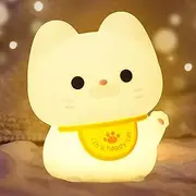 Cute Cat Night Light for Kids, Silicone Kitty Animal LED Touch Lamp with Timer, USB Rechargeable Remote Control Dim Toddler Feeding Bedside Bedroom Decor Birthday Gifts for Baby Cat Lovers Girl Child