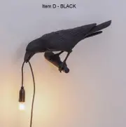 GGP Black Bird Right Wall Lamp Nordic Resin Bird Wall Lamp Creative Animal Bedside Decorative Usb Night Light, Stylish Bird Perched Lamp For Bedroom And Living Room