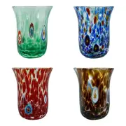 Set of Four 4 Murano Glass Drinking Tumblers Blue Red Brown Multi Millefiori