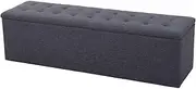 Artiss Tufted Storage Ottoman, Foot Rest Stool Bench Padded Seat Blanket Box Chest Bedroom Living Room Indoor, 140 x 40 x 40cm Grey Faux Linen Fabric Open Lid Heavy Duty