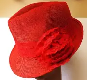 Womens Red FEDORA HAT NWT MAGID Hats Wide Red Lace Hat Band Crushable Small