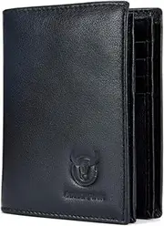 [BULLCAPTAIN] RFID Blocking Bifold Wallet For Men Genuine Leather Extra Capacity Mens Bifold Wallet With Widening Design QB027, Black, Small, Rfid Wallet