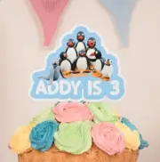 Pingu personalised cake topper Party Decoration, Glossy