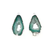 Natural Geode Slice #MetalPurity# Silver Plated DIY Making Connector Pair