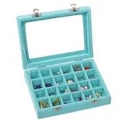 Velvet Glass Jewelry Ring Display Organiser Box Tray Holder Light Blue