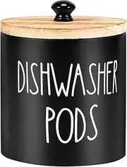 Dishwasher Pod Container, Dishwasher Pod Holder with Lid Stylish Dishwasher Tablet Container Wide Opening Dishwasher Pod Storage Round Shape Dishwasher Pod Organizer for Home Kitchens (Black)