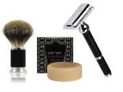 SHAVING PACK- PARKER 71R SAFETY RAZOR ,SOAP AND F.S BADGER HAIR SHAVING BRUSH