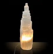 Extra Large XL Selenite Skyscraper Tower Lamp Light Healing Energy 40 cm