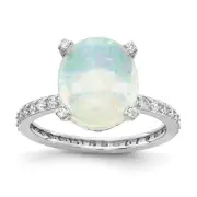Sterling Silver Lab Created Opal and Cubic Zirconia with Side Stones Ring Size 6