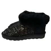 Womens Australian Sheepskin Wool Fur Mini UGG Ankle Boots in Black
